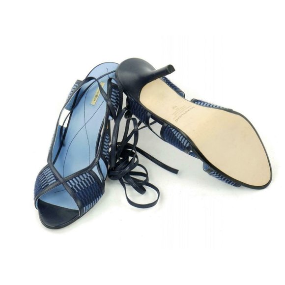 NEW MAX STUDIO Sz 9 M Strappy Stiletto Heels Leather & Fabric Cutouts Wraparound - Picture 7 of 7